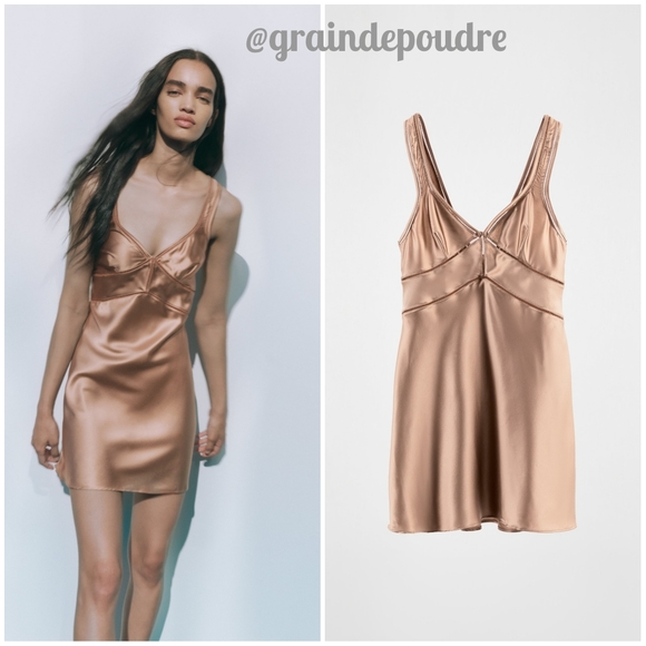 Zara Dresses & Skirts - Rare! Zara Mocha Brown Stretch Silk Seamed Flare Lingerie Dress S